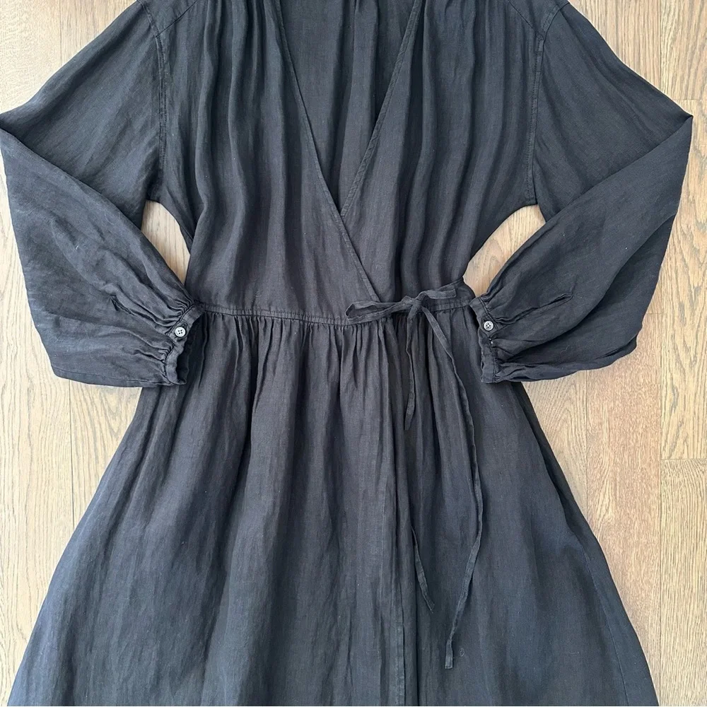 NWOT Alex Mill Lauren Long Sleeve Linen Maxi Wrap Dress in Rich Black Large